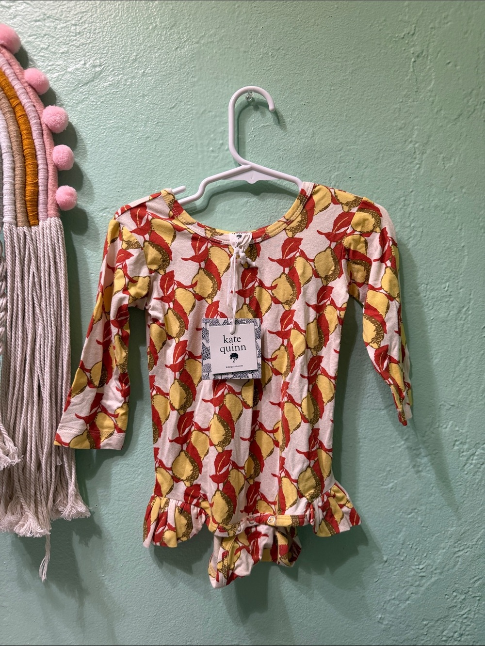 kate quinn lemon print ruffle baby romper - yellow & red